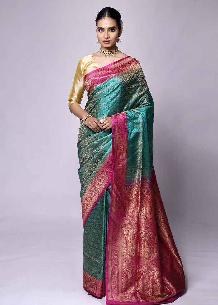 Green Jamewar Silk Saree With Blouse Piece Clearance Online