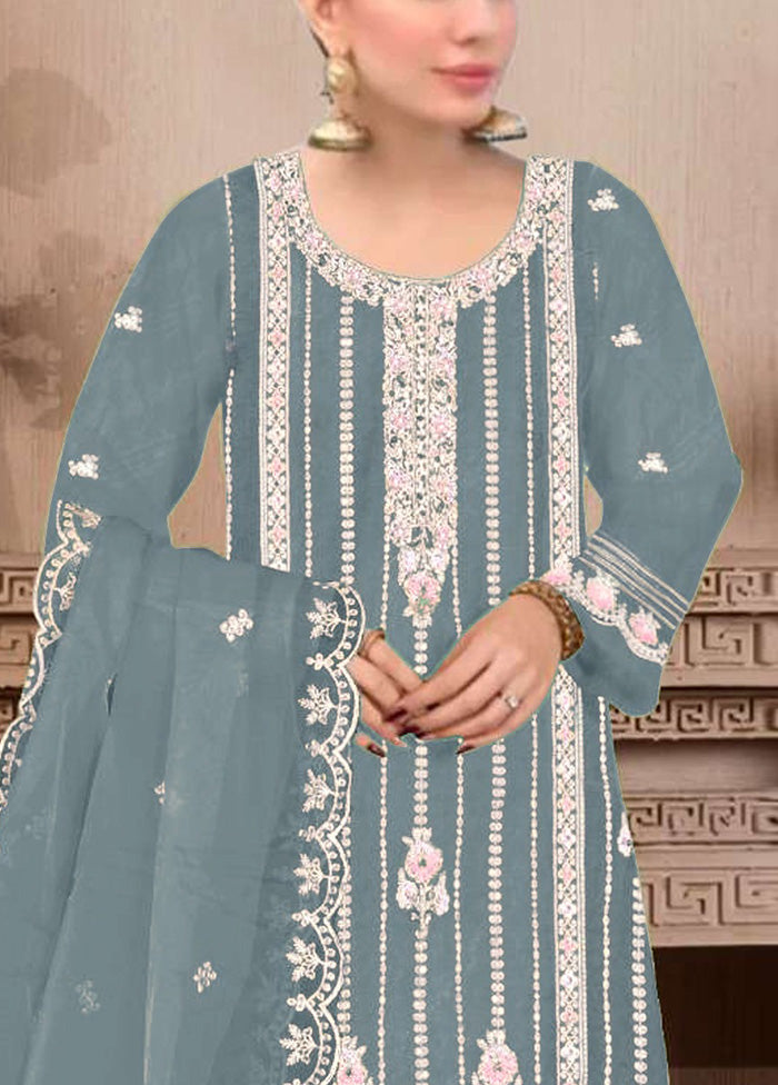 3 Pc Sky Blue Semi Stitched Georgette Suit Set Free Shipping Cheap Pice