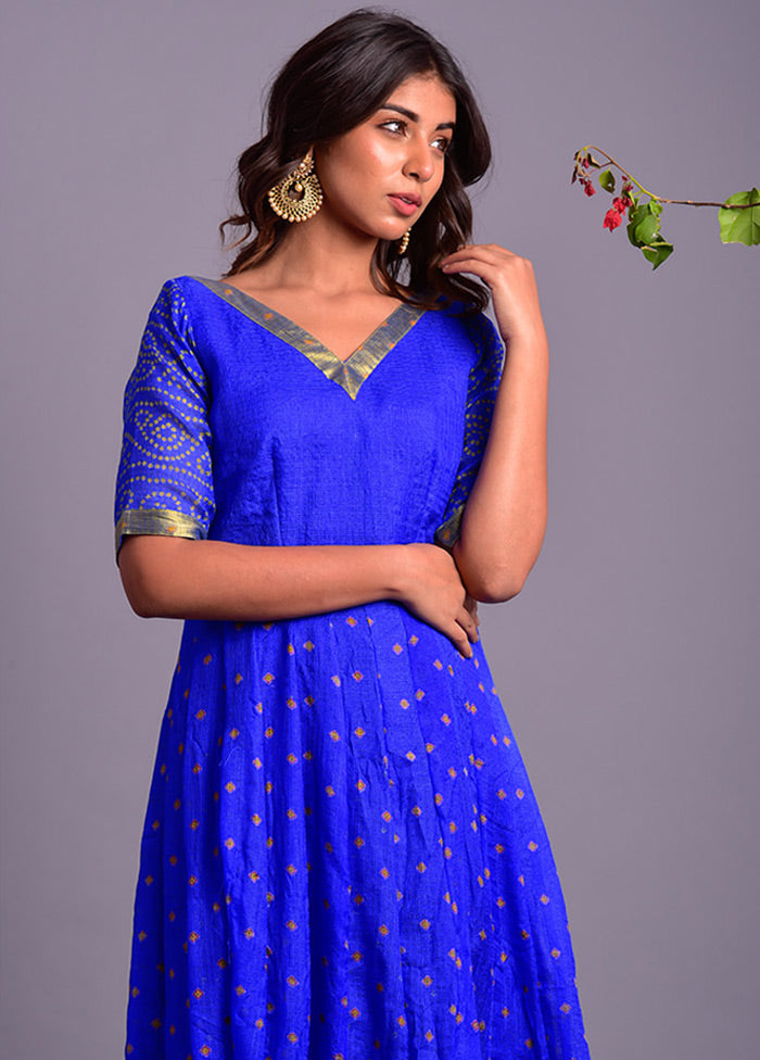 Blue Readymade Silk Long Dress Cheap Sale 2025