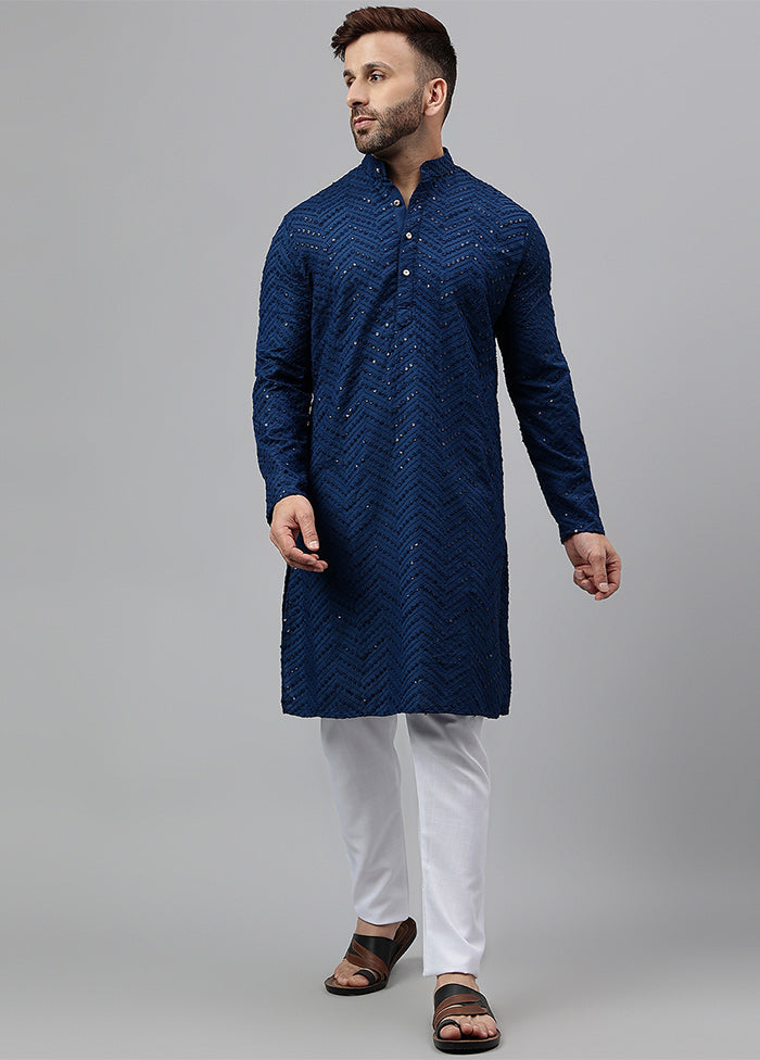 2 Pc blue Viscose Kurta Pajama Set Sale Authentic