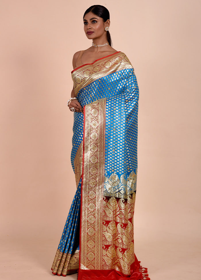 Blue Banarasi Silk Saree With Blouse Piece Release Dates Sale Online