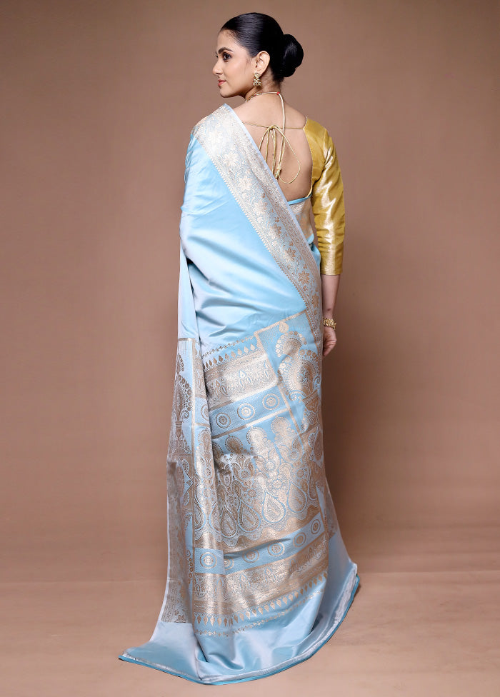 Blue Banarasi Silk Saree With Blouse Piece Buy Online