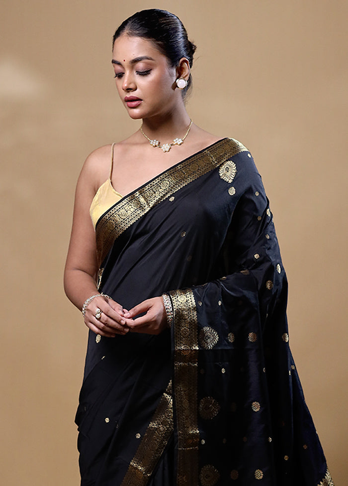 Black Kanjivaram Silk Saree With Blouse Piece Discount Low Pice