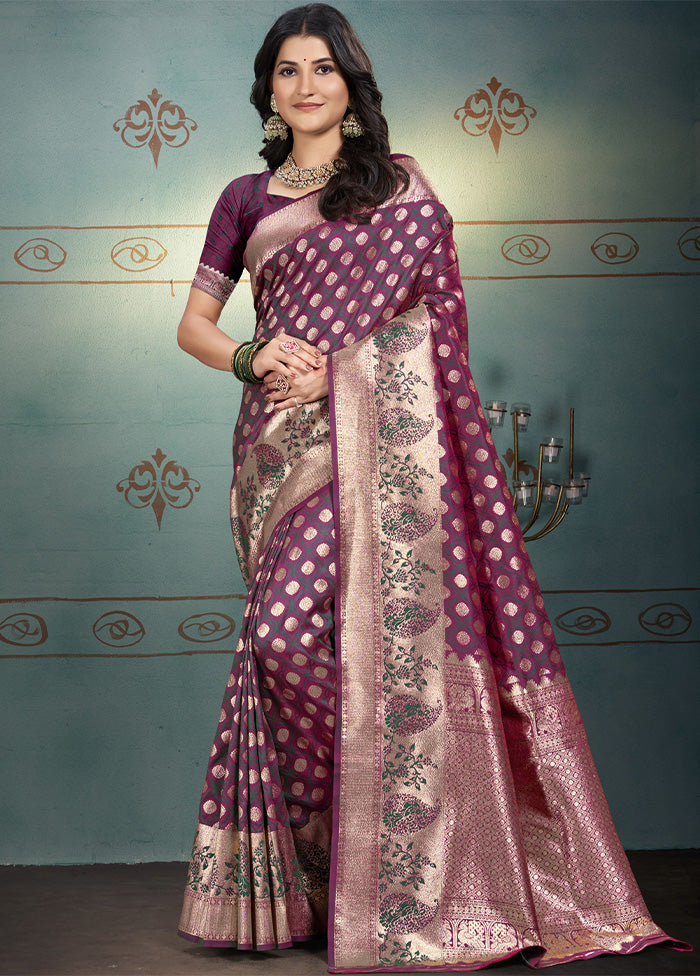 Purple Spun Silk Saree With Blouse Piece Perfect Cheap Online