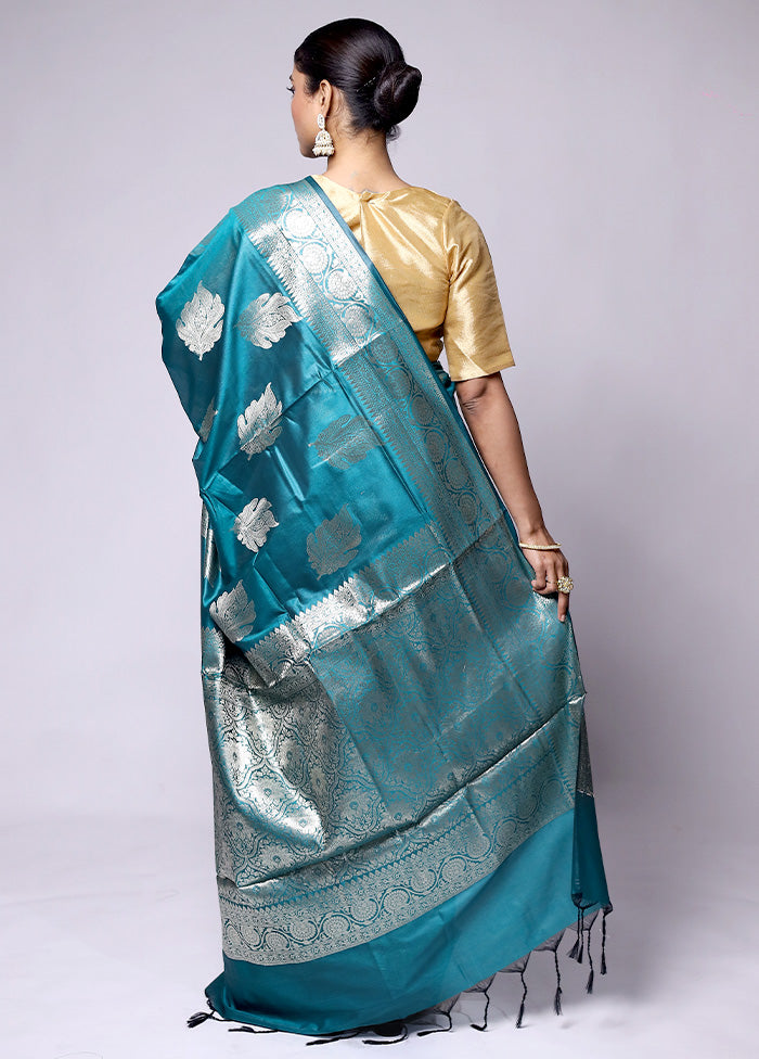 Blue Dupion Silk Saree With Blouse Piece Deals Cheap Online