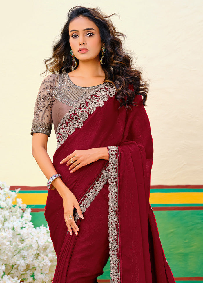 Maroon Georgette Saree With Blouse Piece Buy Cheap Manchester Great Sale