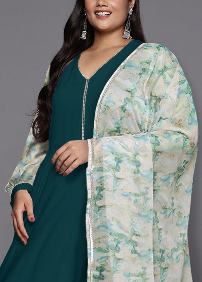 3 Pc Green Readymade Silk Dupatta Suit Set Get To Buy For Sale