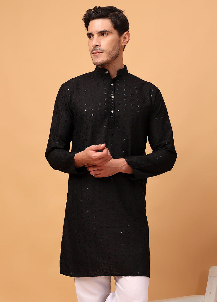 Black Viscose Embroidered Kurta Largest Supplier