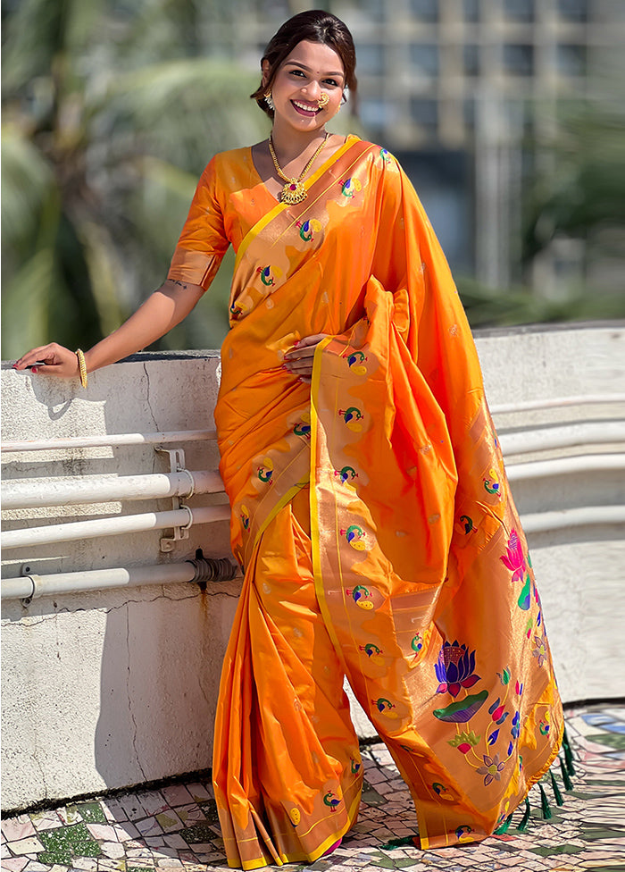 Orange Spun Silk Saree With Blouse Piece Cheap Geniue Stockist