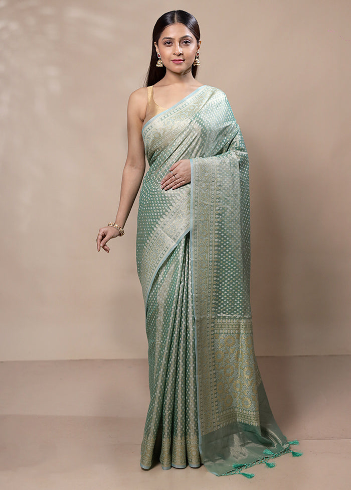 Green Tissue Silk Saree With Blouse Piece Free Shipping 2025 Unisex