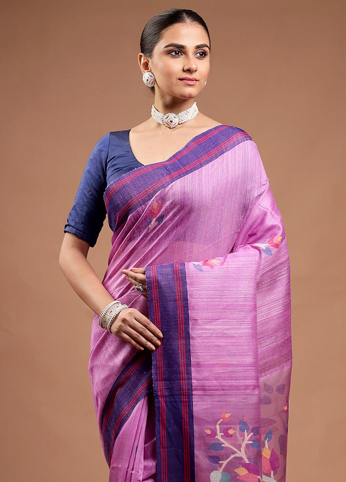 Purple Handloom Tussar Pure Silk Saree With Blouse Piece Fashionable For Sale