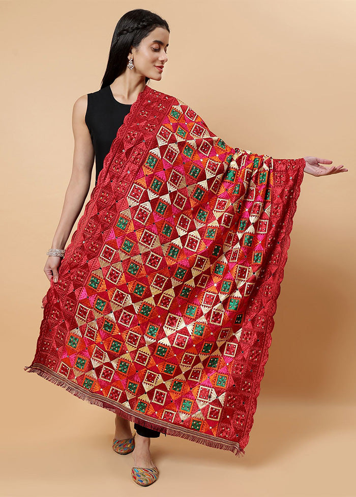 Maroon Chinon Phulkari Work Dupatta Huge Surprise Cheap Pice