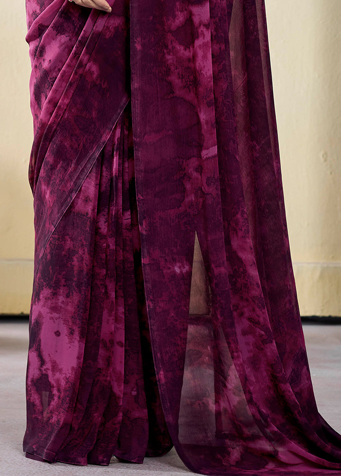 Wine Georgette Saree With Blouse Piece Sale Outlet