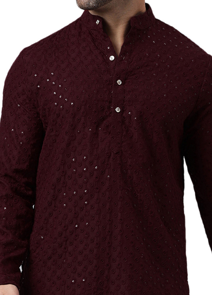 Maroon Silk Embroidered Kurta Outlet With Paypal Order