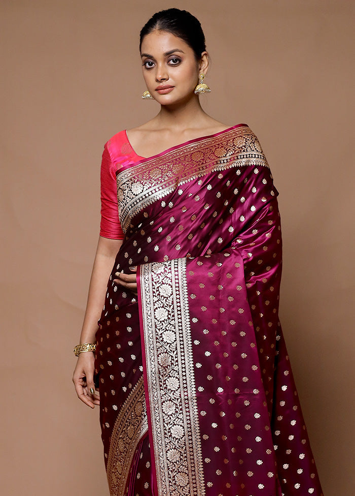 Pink Banarasi Silk Saree With Blouse Piece Cheap In China