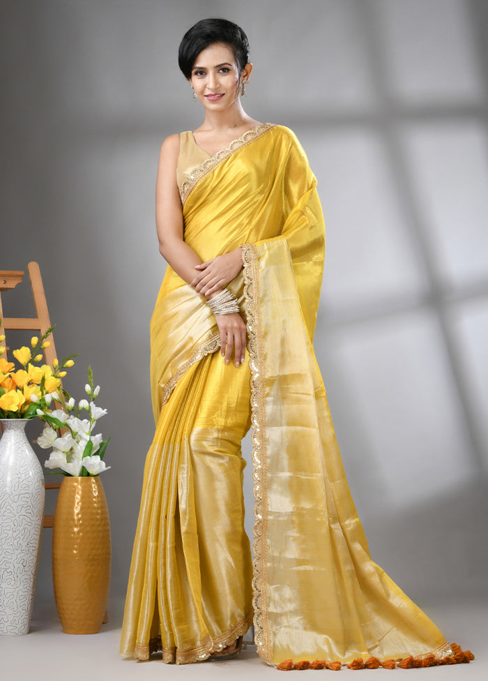 Light Yellow Spun Silk Saree With Blouse Piece Newest Cheap Online