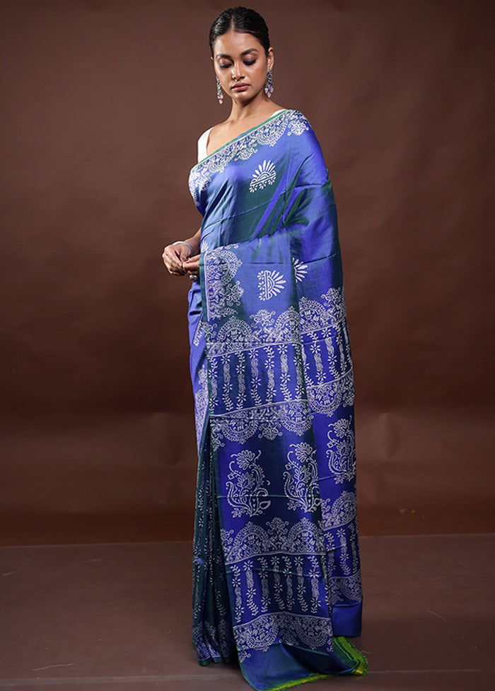 Blue Pure Bishnupuri Silk Saree Without Blouse Piece Marketable Online