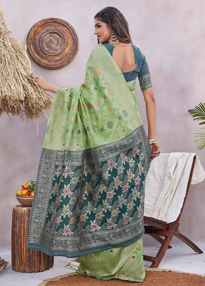 Pista Green Spun Silk Saree With Blouse Piece Outlet Clearance