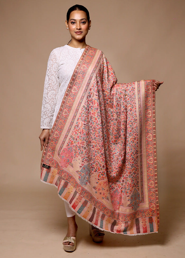 Pink Butta Work With Zari Woven Border Shawl Outlet View