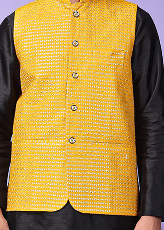 3 Pc Yellow Silk Nehru Set Buy Cheap Explore