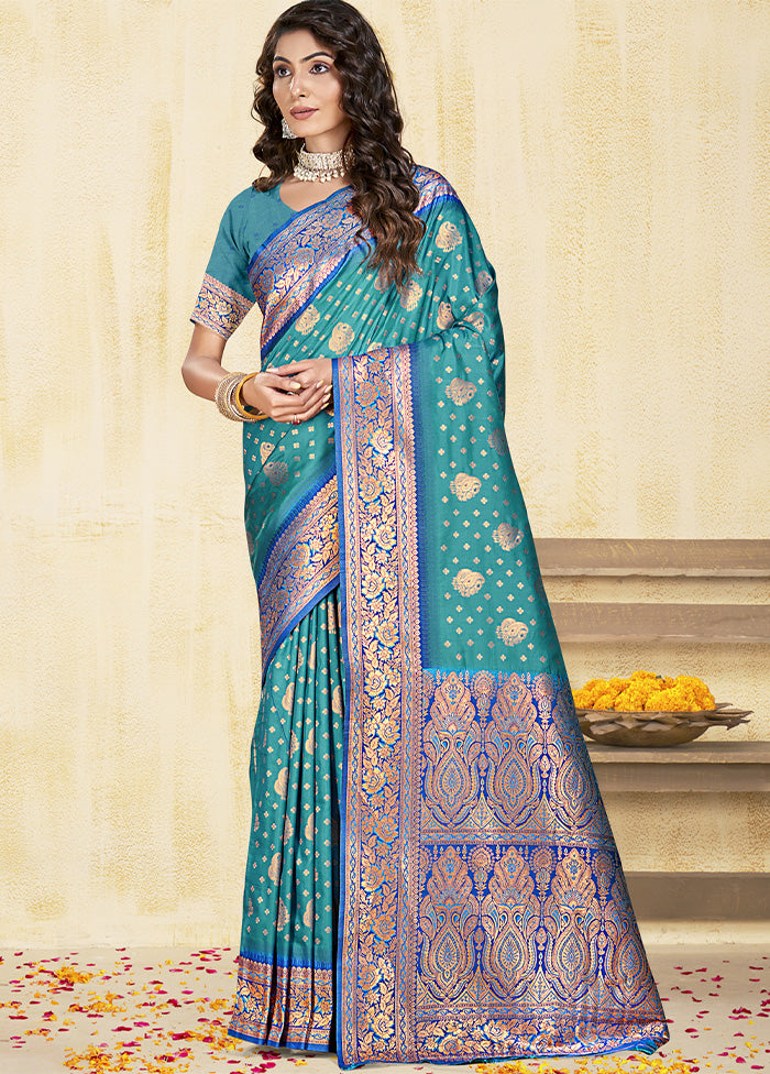 Sky Blue Dupion Silk Saree With Blouse Piece Outlet Recommend