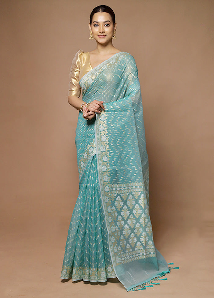 Blue Kora Silk Saree With Blouse Piece 2025 New