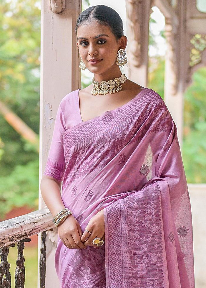 Purple Spun Silk Saree With Blouse Piece Low Pice For Sale