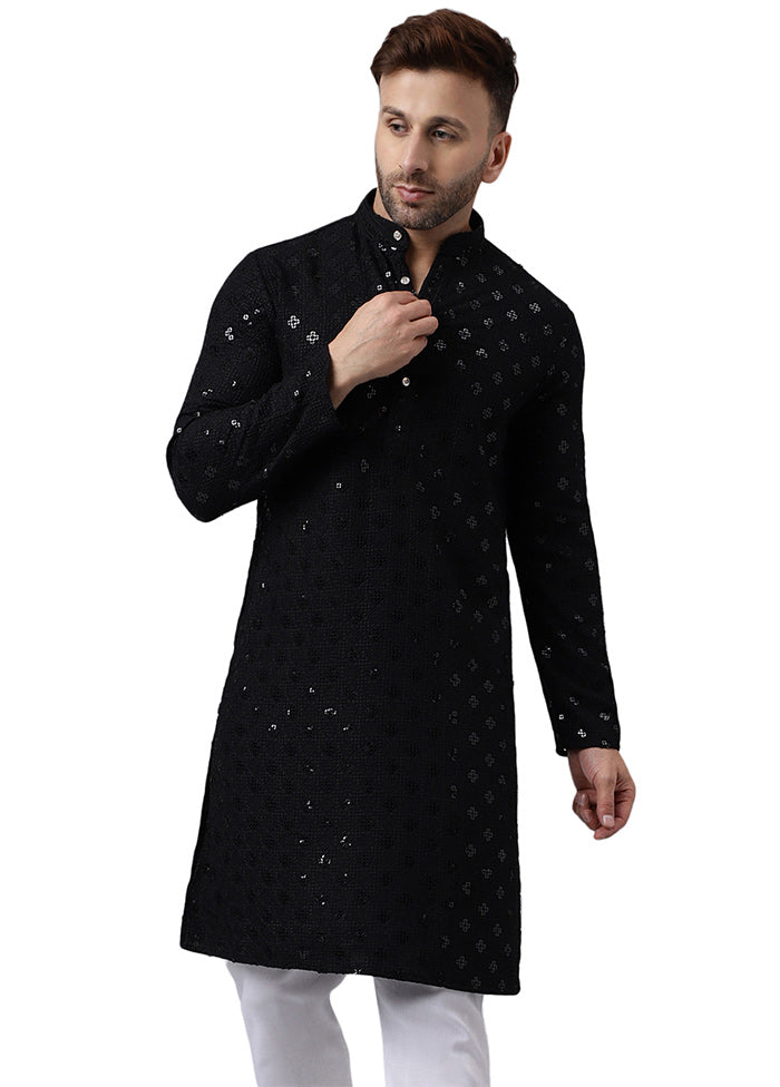 Black Silk Embroidered Kurta Buy Cheap How Much