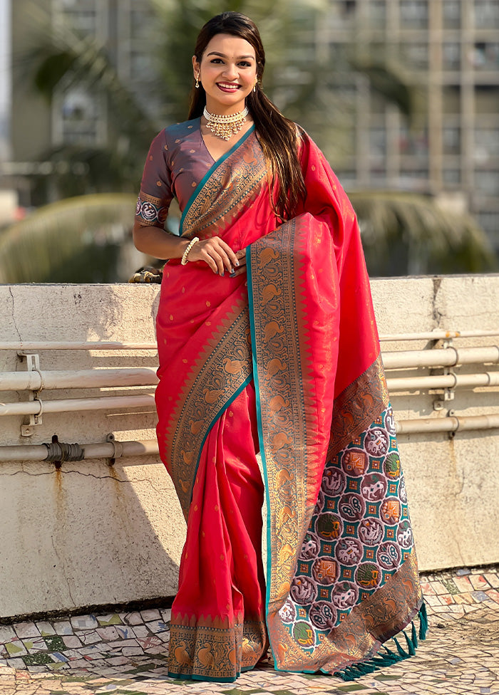 Red Spun Silk Saree With Blouse Piece Free Shipping Get To Buy