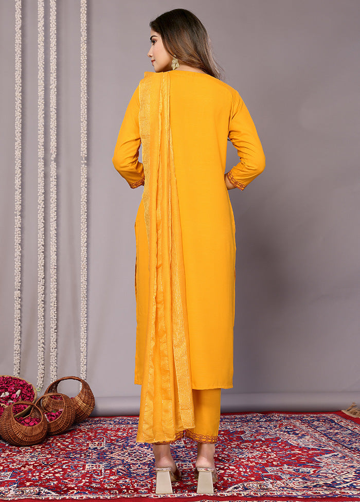 3 Pc Mustard Readymade Cotton Suit Set Popular