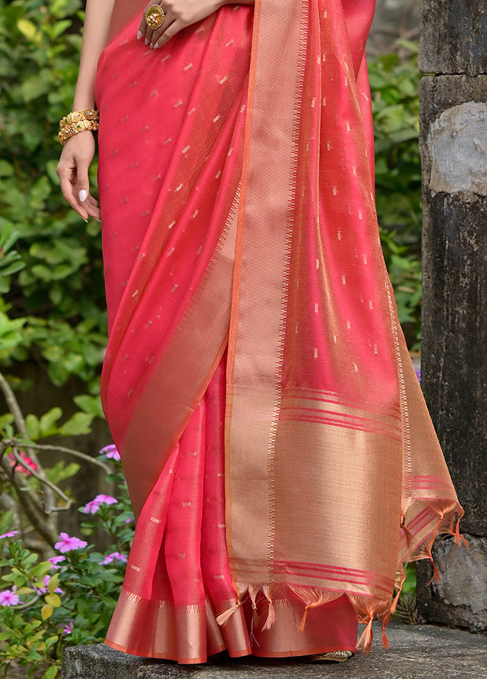 Pink Tussar Silk Saree With Blouse Piece 2025 Unisex Cheap Pice