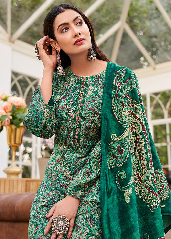 3 Pc Green Unstitched Velvet Suit Set Latest