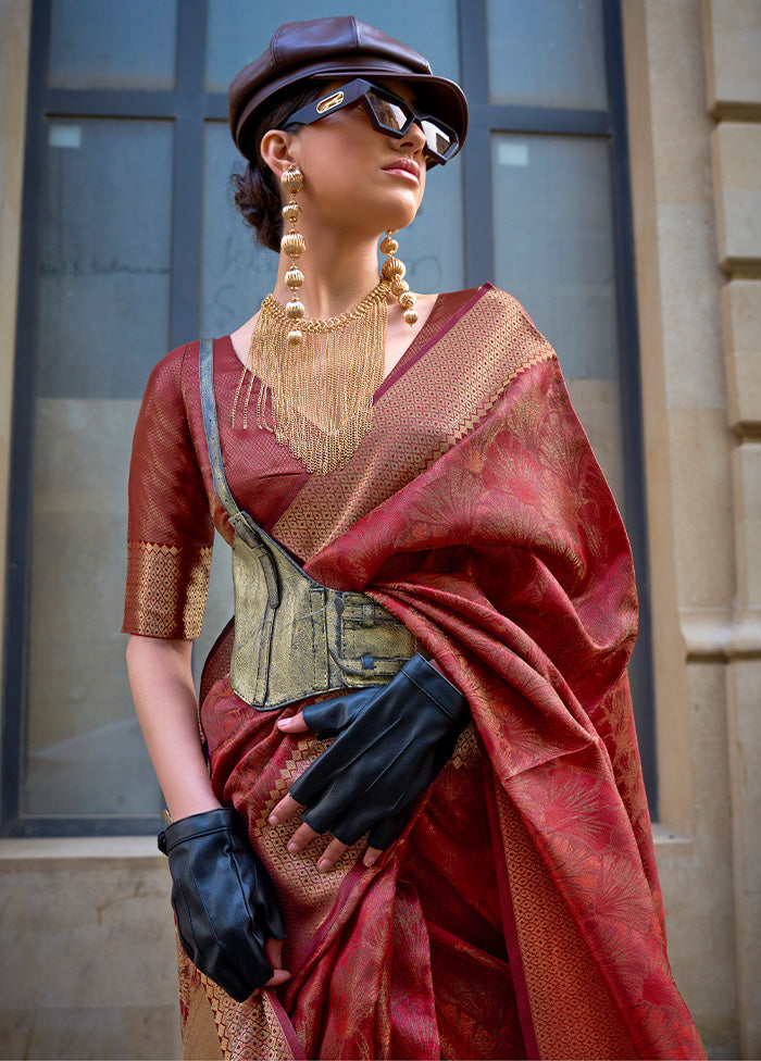 Rust Organza Saree With Blouse Piece Discount How Much