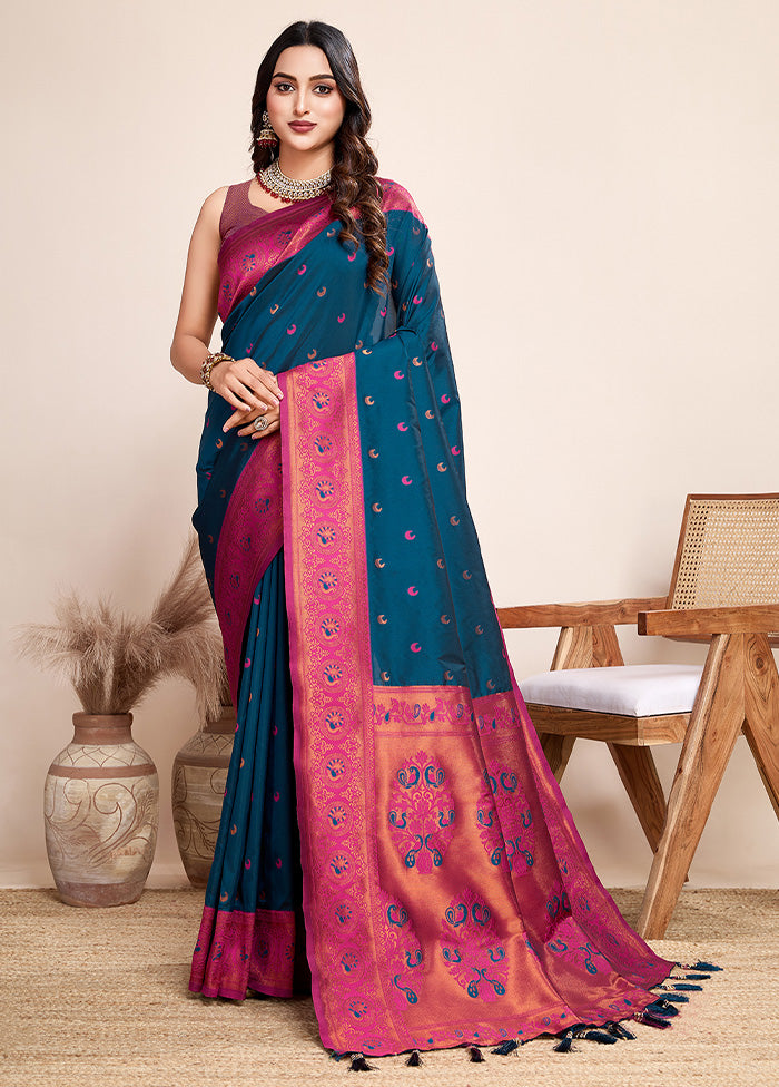 Blue Spun Silk Saree With Blouse Piece Best Wholesale Online