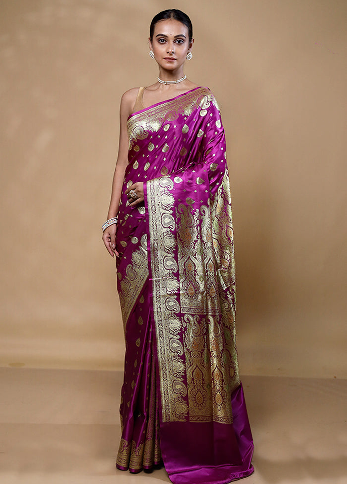 Violet Banarasi Silk Saree With Blouse Piece Cheap Sale Low Pice Fee Shipping