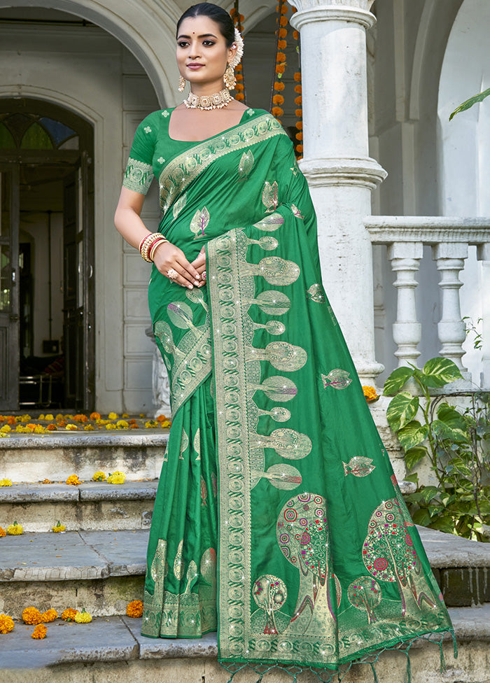 Green Spun Silk Saree With Blouse Piece Buy Cheap Official Site