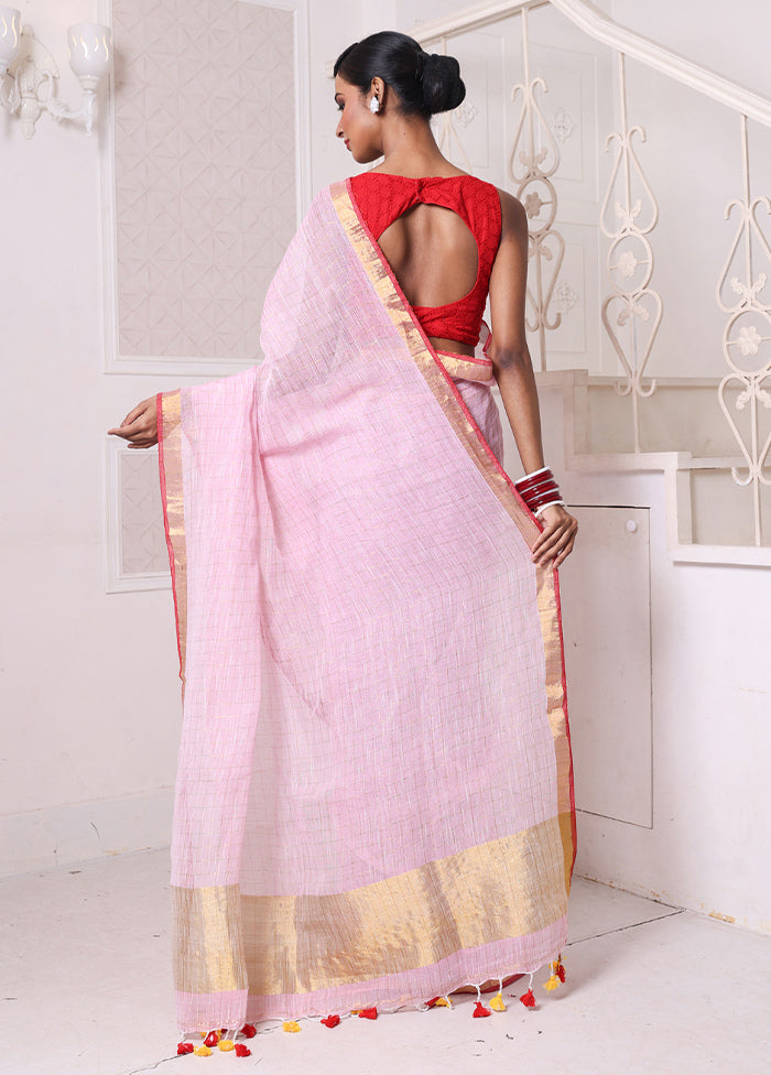 Pink Linen Silk Saree With Blouse Piece Discount 2025