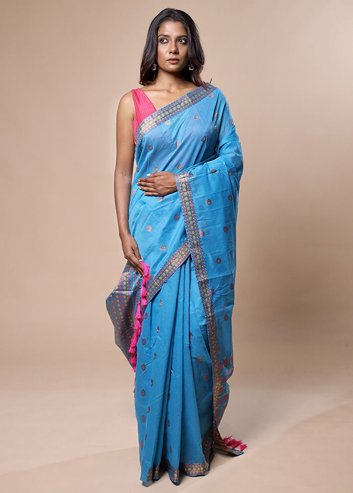 Blue Assam Silk Saree With Blouse Piece Sale 2025