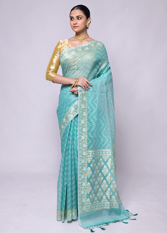 Blue Kora Silk Saree With Blouse Piece Cheap Outlet Locations