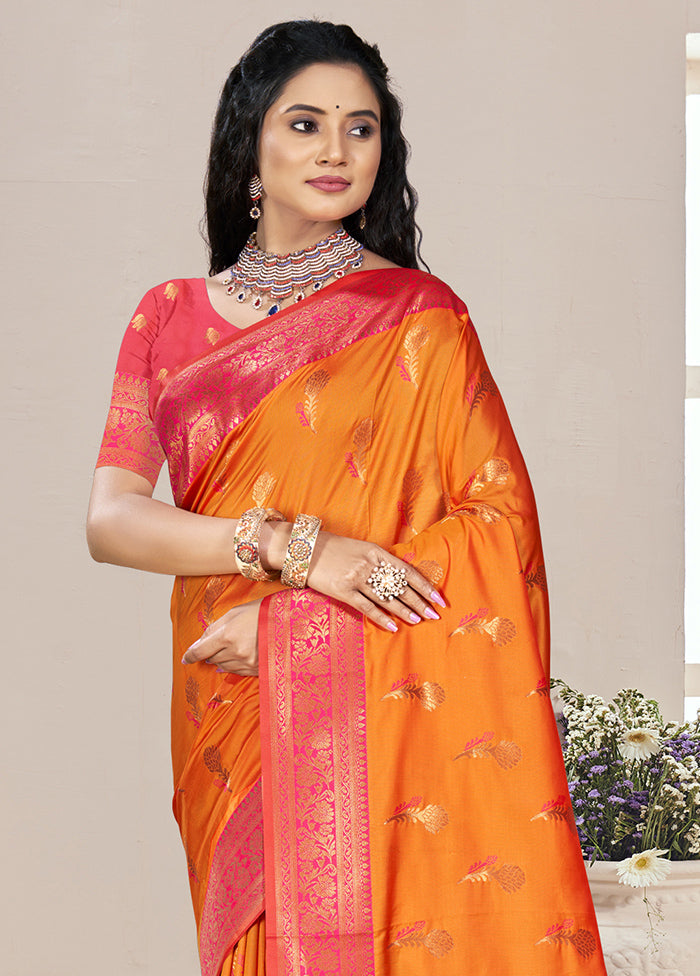 Orange Dupion Silk Saree With Blouse Piece Discount 2025