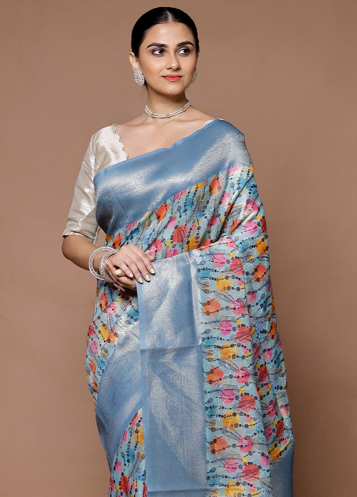 Blue Dupion Silk Saree With Blouse Piece Geniue Stockist