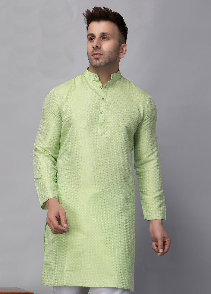 Green Viscose Jacquard Knee Length Kurta Outlet Pay With Paypal