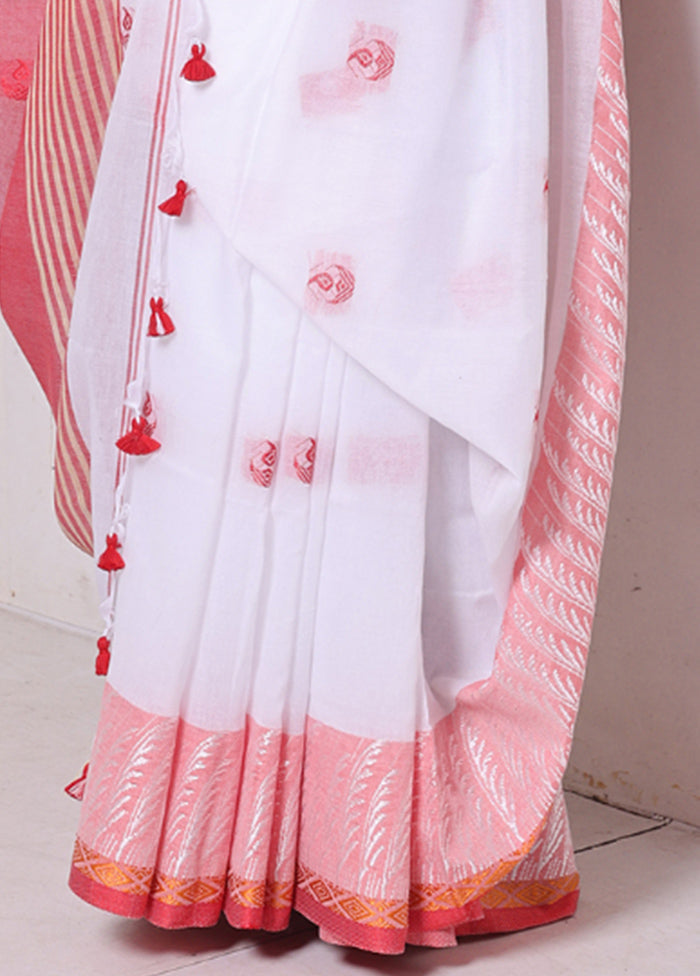 White Cotton Saree With Blouse Piece Big Sale Sale Online