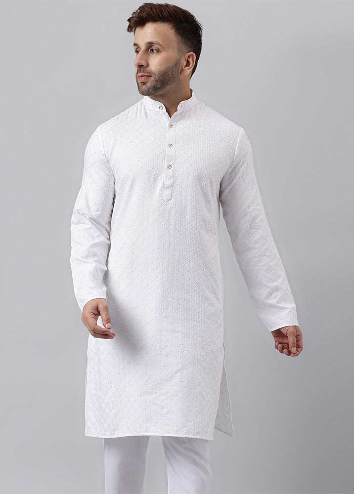 White Viscose Jacquard Long Kurta Cheap Manchester Great Sale