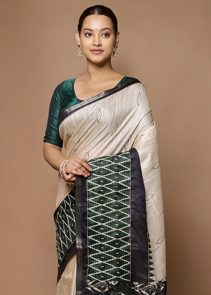 Cream Tussar Silk Saree With Blouse Piece Buy Cheap How Much