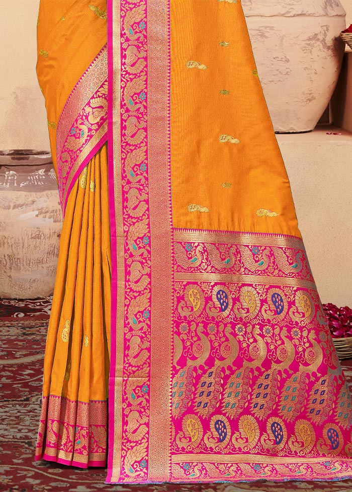 Mustard Dupion Silk Saree With Blouse Piece Fashionable Online