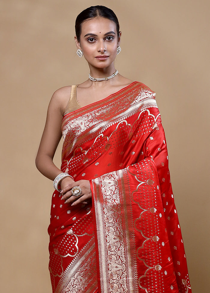 Red Banarasi Silk Saree With Blouse Piece Free Shipping For Sale