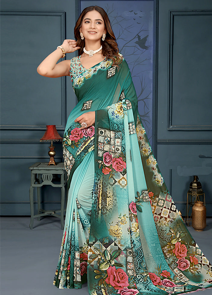 Green Spun Silk Saree With Blouse Piece Finishline Sale Online