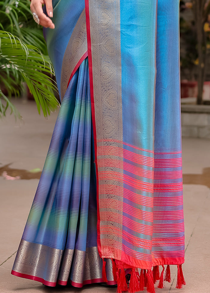 Blue Banarasi Silk Saree With Blouse Piece Cheap High Quality