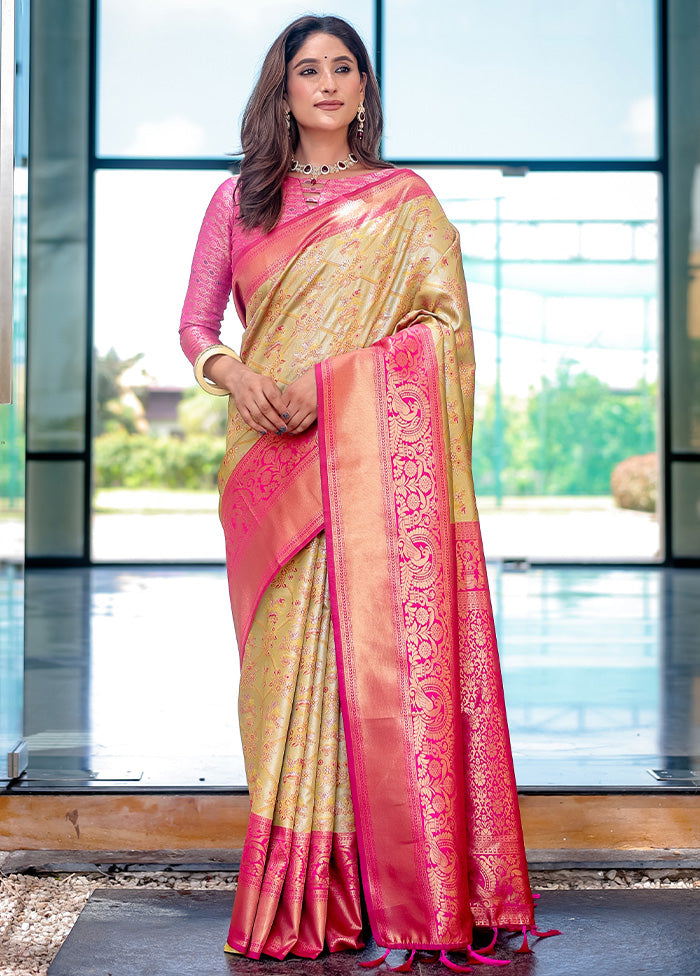 Yellow Spun Silk Saree With Blouse Piece Cheap Sale Geniue Stockist